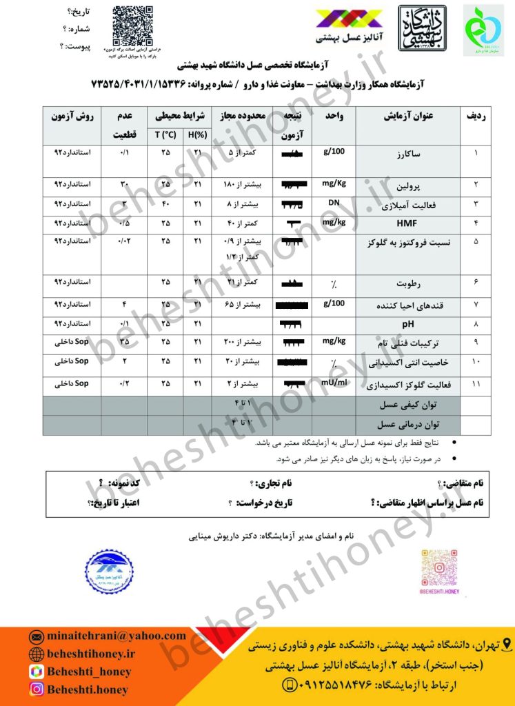 هزینه ازمایش عسل طبیعی