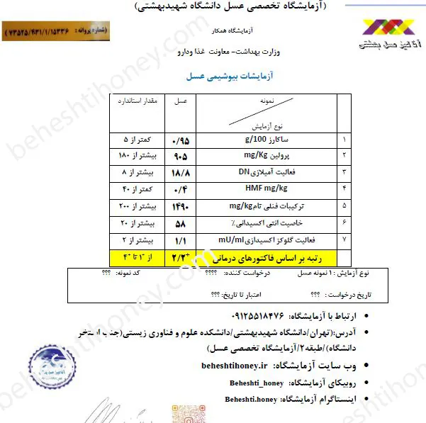 برگه ازمایش عسل